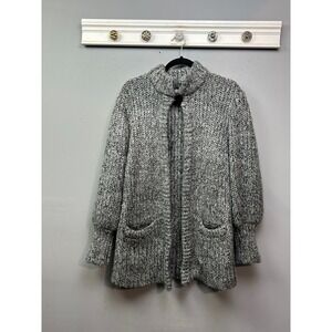Bramble Lane Chunky Knit Mock Neck Cardigan‎ Sweater Womens Medium Pockets Gray